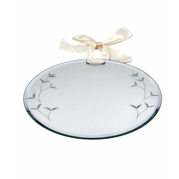 Vintage Round Hanging Mirror 7" Etched Floral Glass Satin Ribbon Cottagecore - Picture 3 of 8